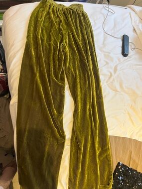 Olive Velvet Wide-Leg Pull-On Pants